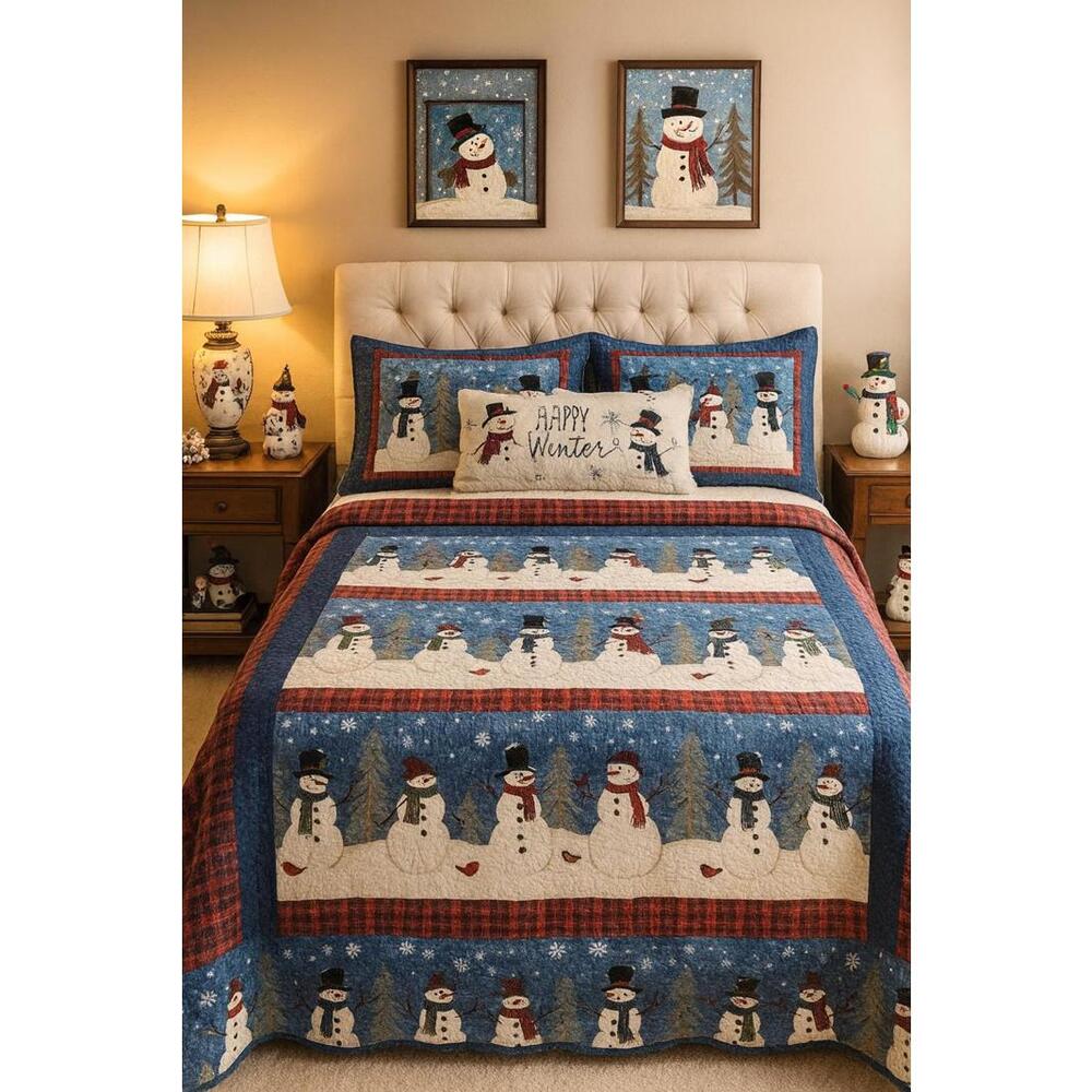 St. Nicholas Square Snowman Quilt Christmas Winter Holiday Cabin Decor